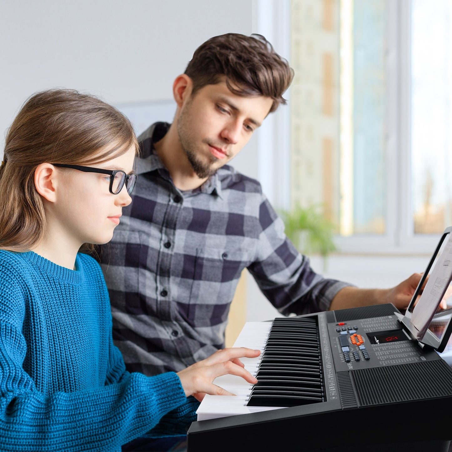 61-Key Electronic Keyboard Piano with 3 Teaching Modes LED Display and Dual Keyboard