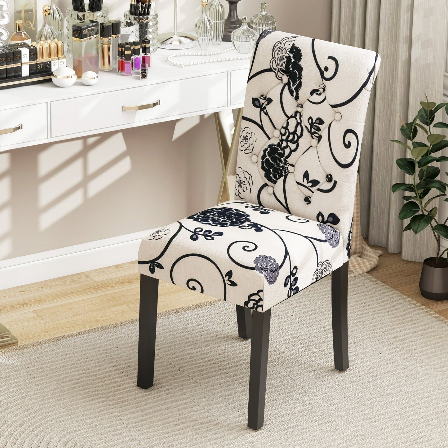 Set of 2 Tufted Dining Chair-Beige