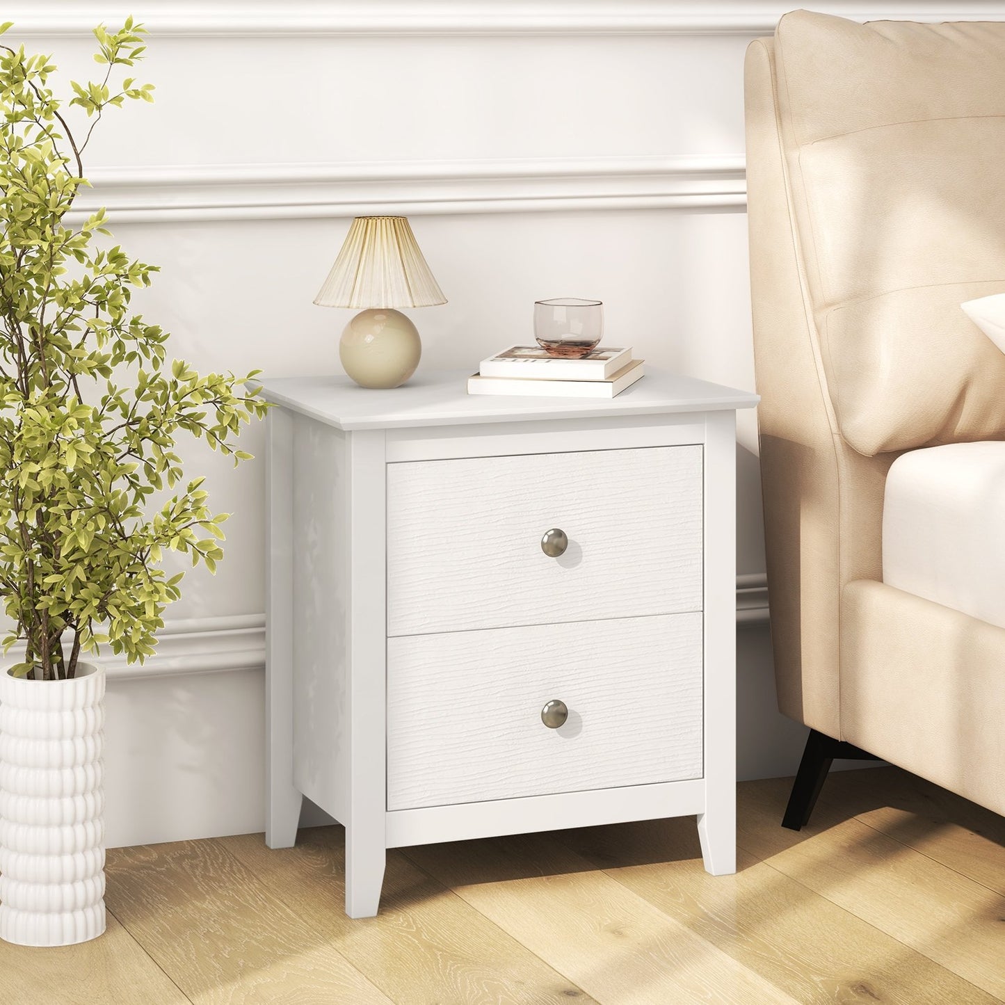 Modern Nightstand with 2 Drawers for Small Spaces-Black