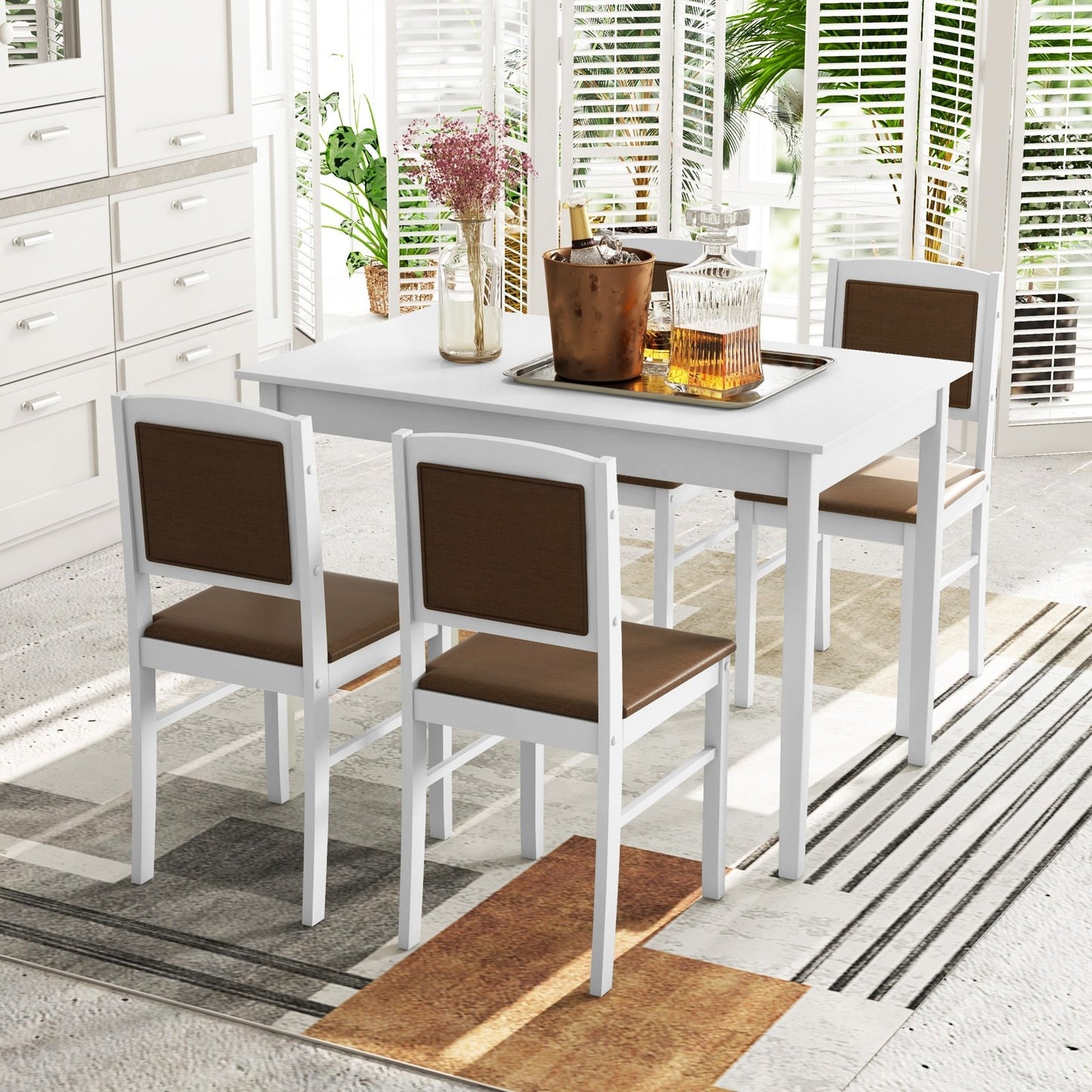 5-Piece Dining Set for 4 with Rubber Wood Legs for Small Dining Room-Beige