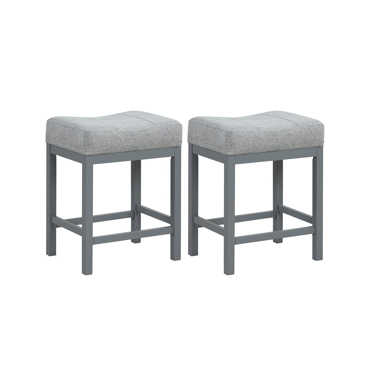 24.5 Inches Linen Fabric Saddle Stools Set of 2 with Cushioned Seat-Black and White