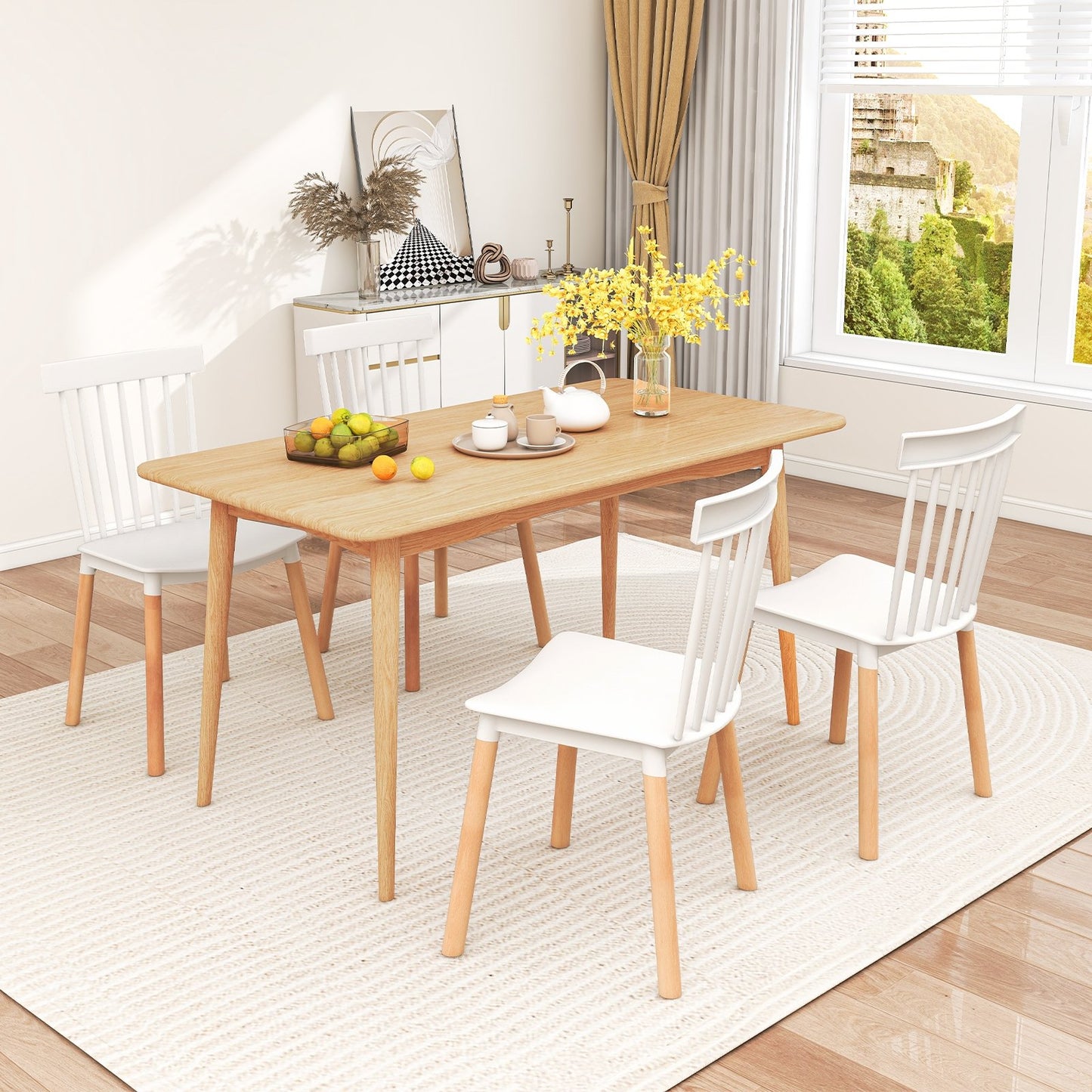 Set of 4 Windsor Dining Chairs with Spindle Backs and Curved Seats-Black