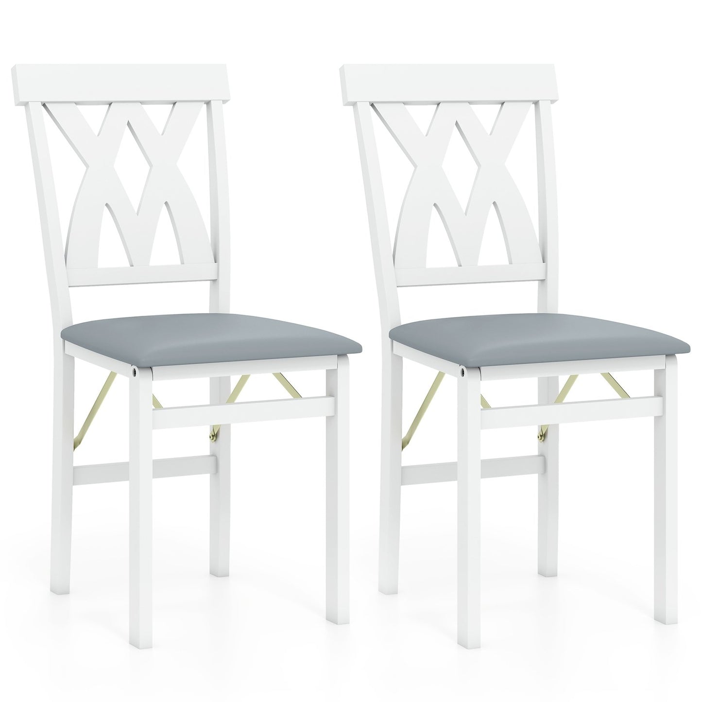 Folding Wooden Dining Chair Set of 2 Faux Leather Upholstered Kitchen Armless Chairs-Walnut