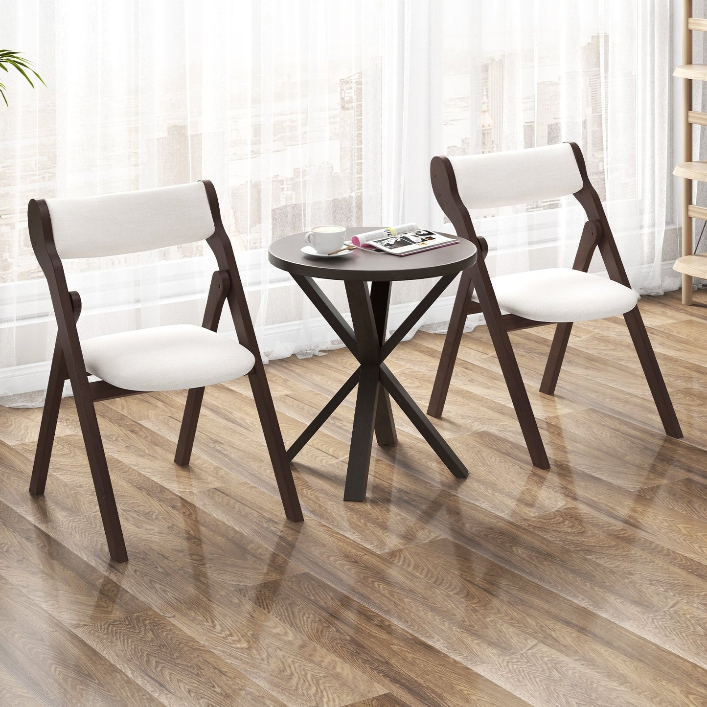 Set of 2 Folding Chairs with Comfy Padded Backrest and Seat-Brown