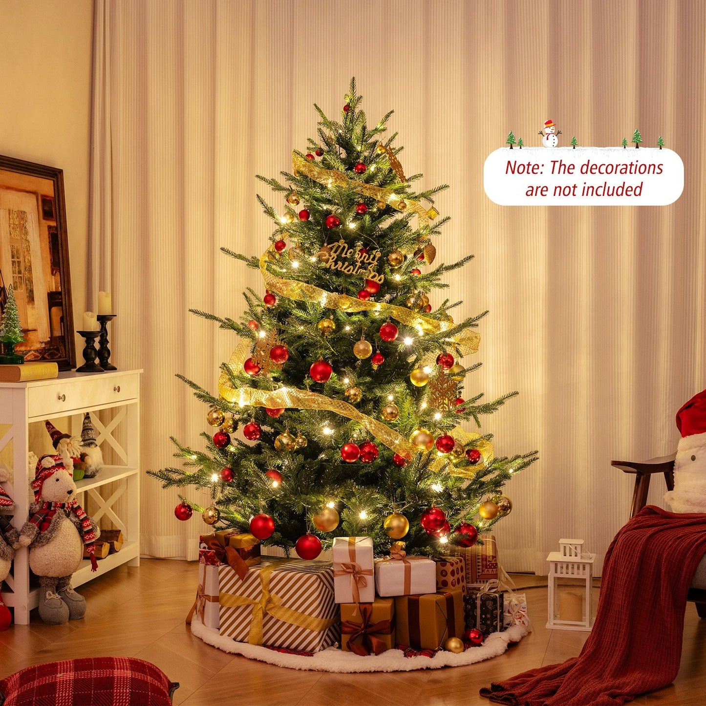 8 FT Pre-Lit Artificial Hinged Xmas Tree with 1480 PVC and PE Branch Tips-XL