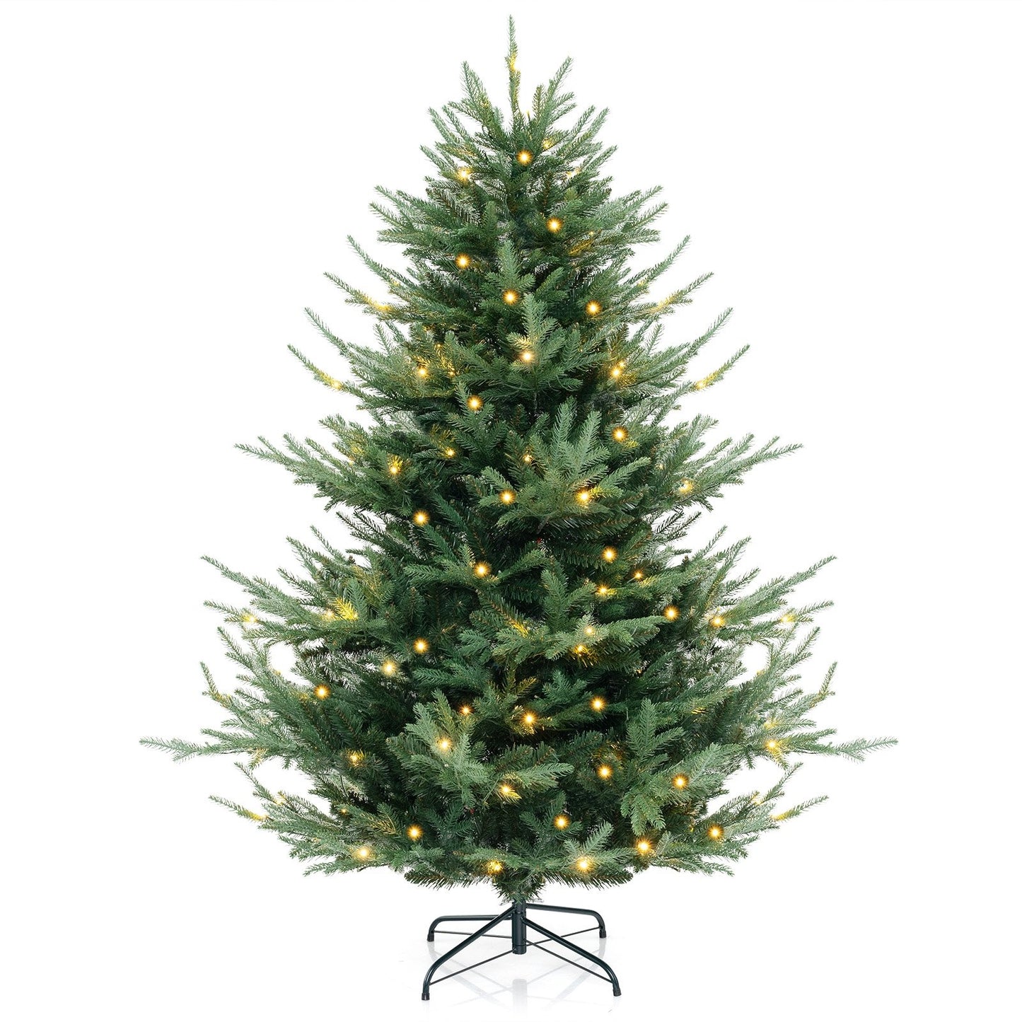 8 FT Pre-Lit Artificial Hinged Xmas Tree with 1480 PVC and PE Branch Tips-XL