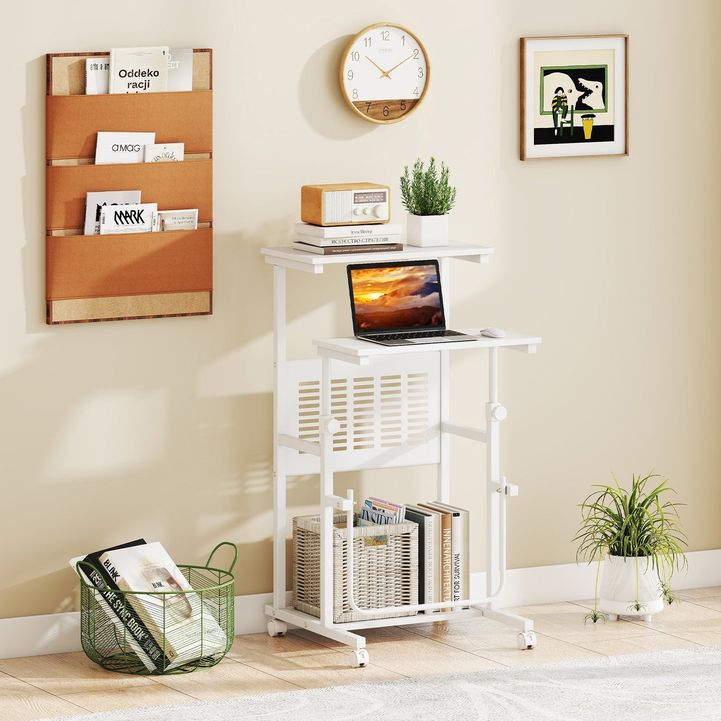 Height Adjustable Mobile Computer Stand-Up Desk with 2 Modes