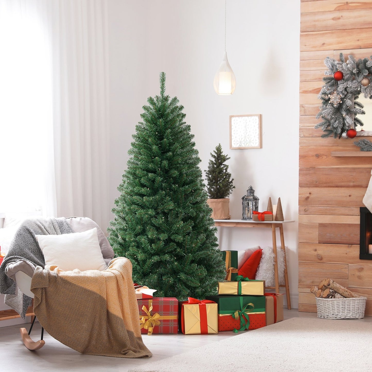 6/7/8 FT Artificial Christmas Tree with 568/830/1182 Branch Tips and 200/250/400 Warm White LED Lights-L
