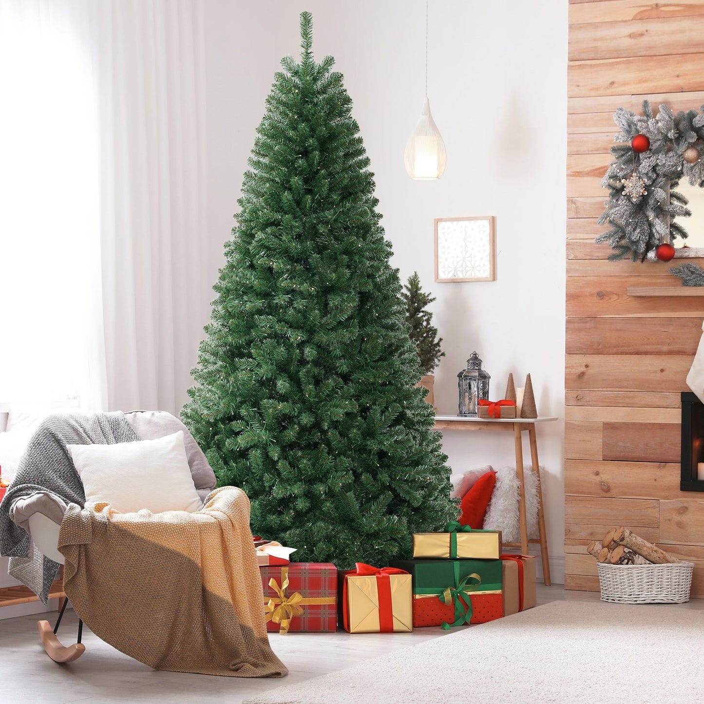 6/7/8 FT Artificial Christmas Tree with 568/830/1182 Branch Tips and 200/250/400 Warm White LED Lights-L