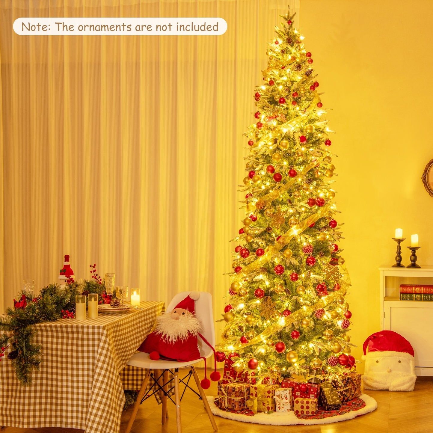 6/7.5/9 Feet Pre-Lit Artificial Christmas Tree Snow Flocked Hinged-7.5 Feet