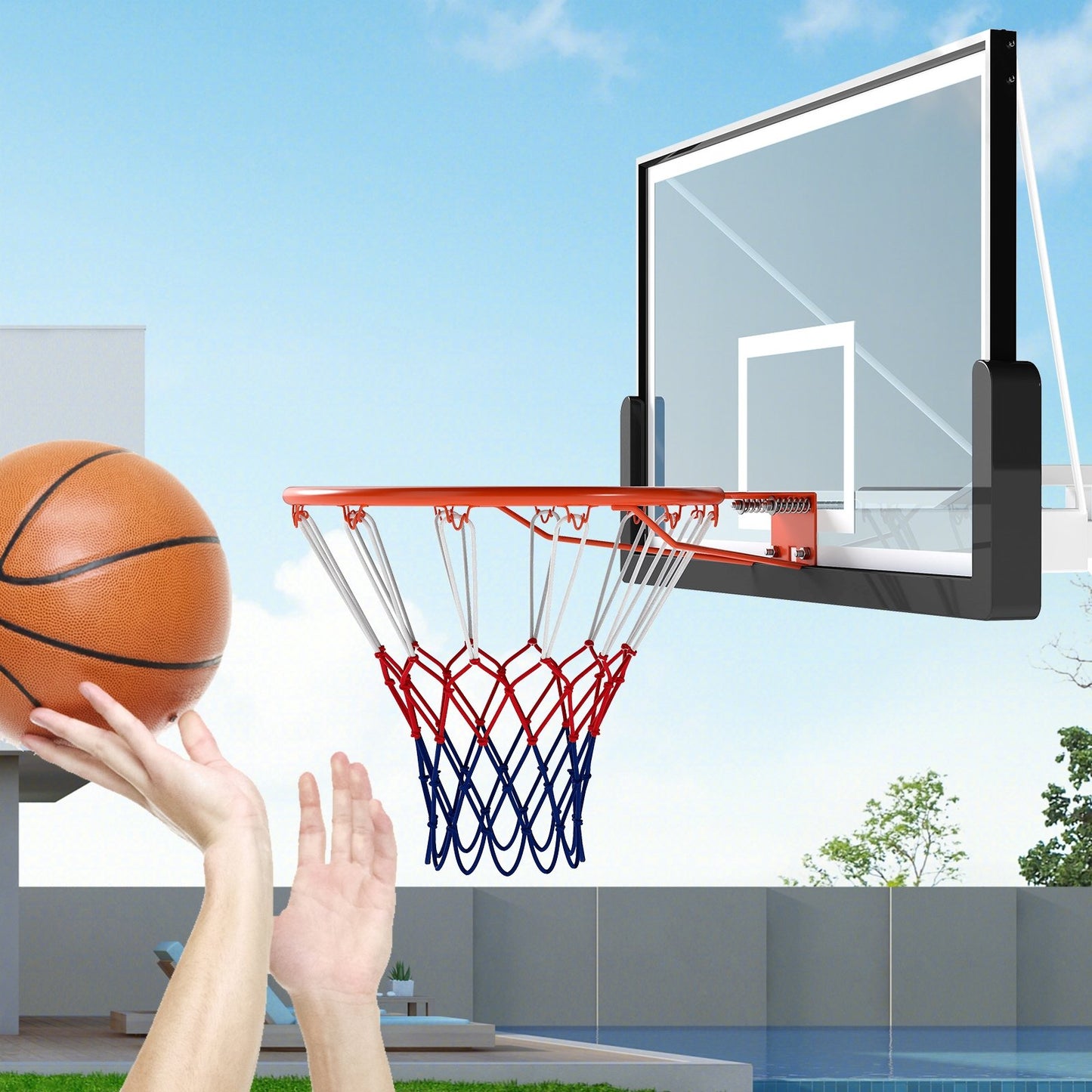 18" Basketball Rim Heavy Duty Wall Mounted Basketball Rim Goal Replacement-Black