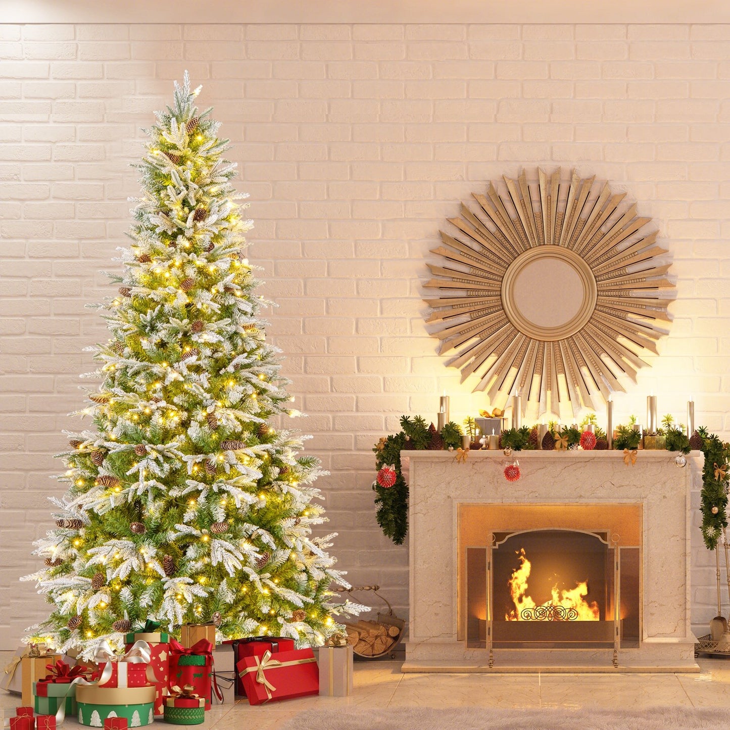 6/7.5/9 FT Pre-Lit Artificial Christmas Tree with 765/1135/1871 Tips and 280/470/690 Warm-White LED Lights-S