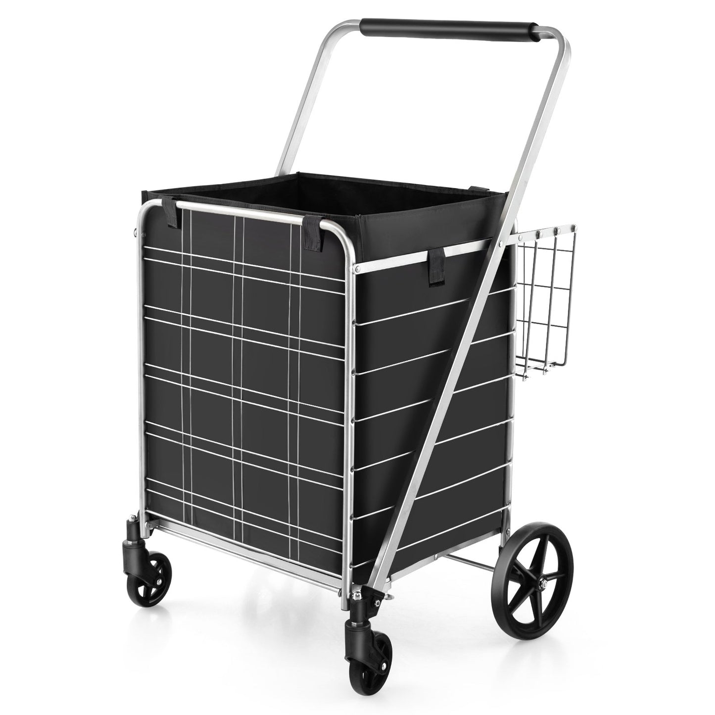 Folding Shopping Cart with Waterproof Liner Wheels and Basket-Black