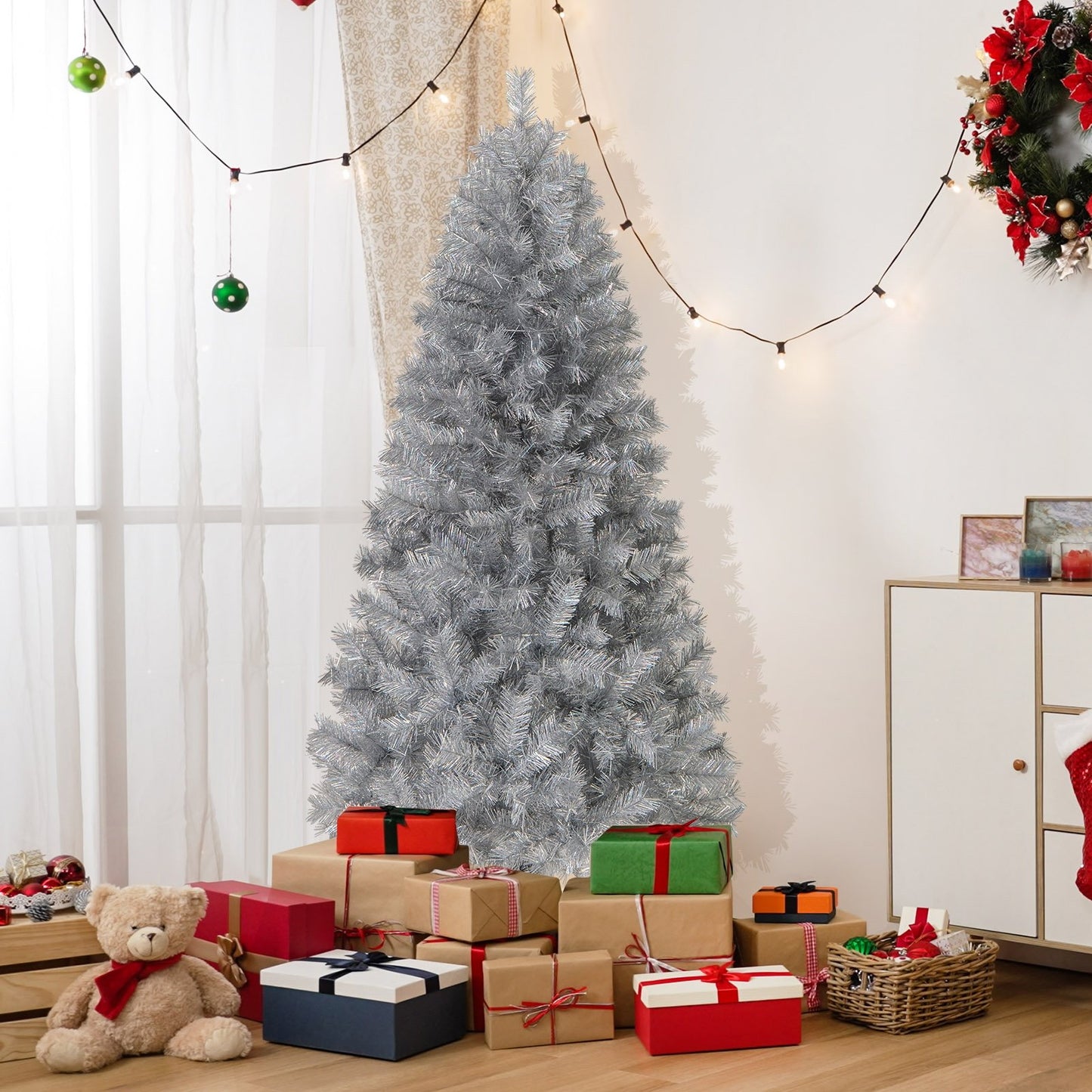 Artificial Xmas Tree with Branch Tips and Warm White LED Lights-5FT