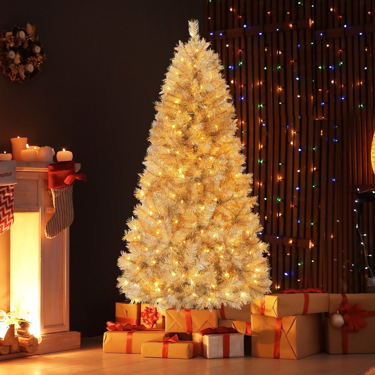 Artificial Xmas Tree with Branch Tips and Warm White LED Lights-5FT