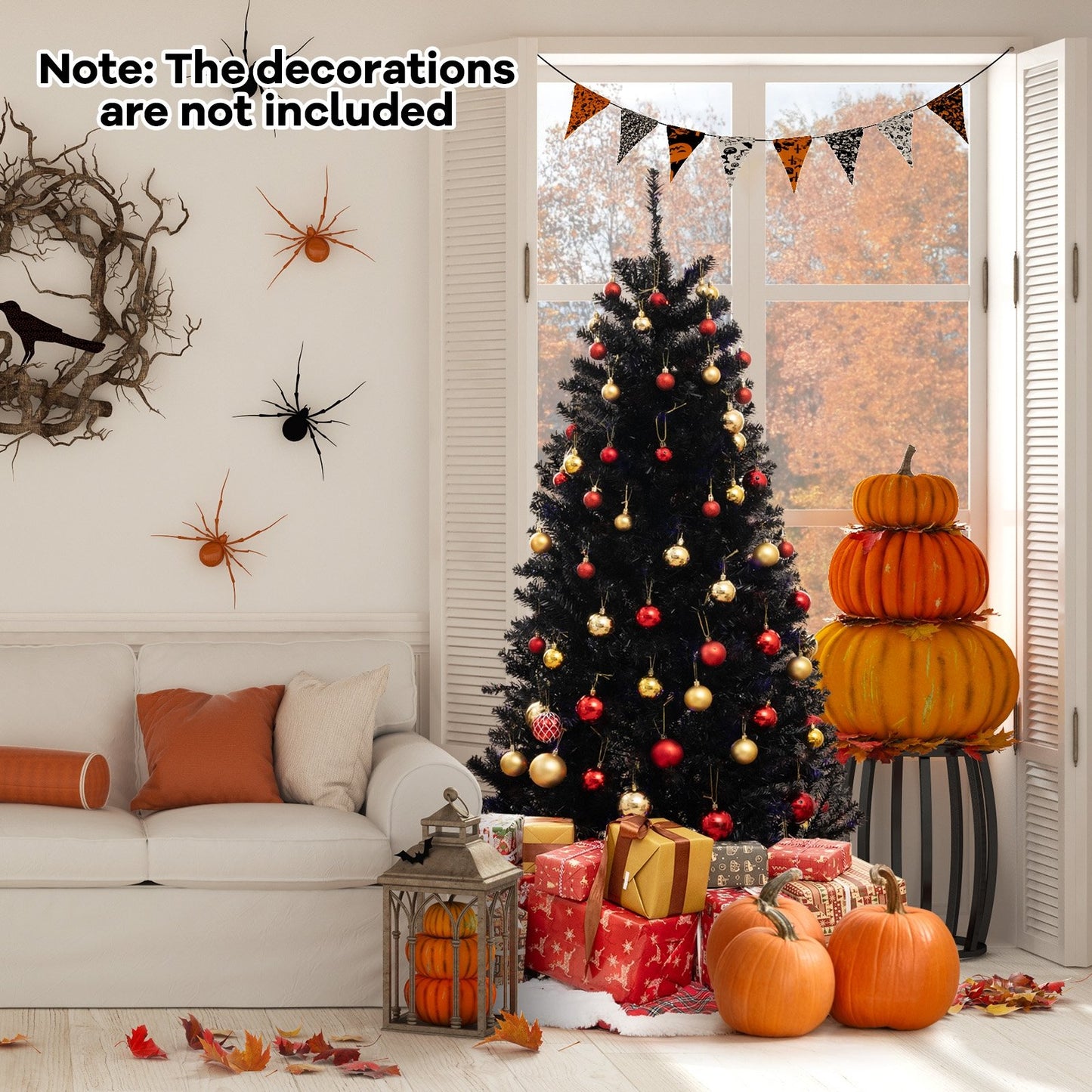 6/7/8 Feet Artificial Christmas Tree with 6 Lighting Modes and Spooky Sounds-7 ft