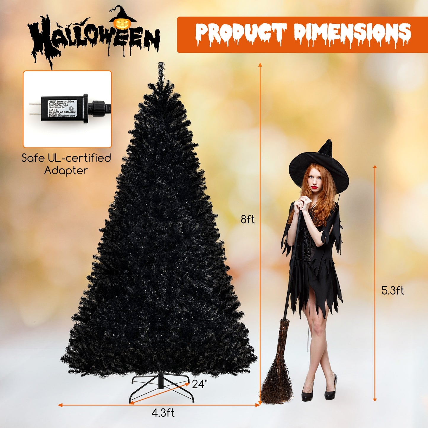 6/7/8 Feet Artificial Christmas Tree with 6 Lighting Modes and Spooky Sounds-L
