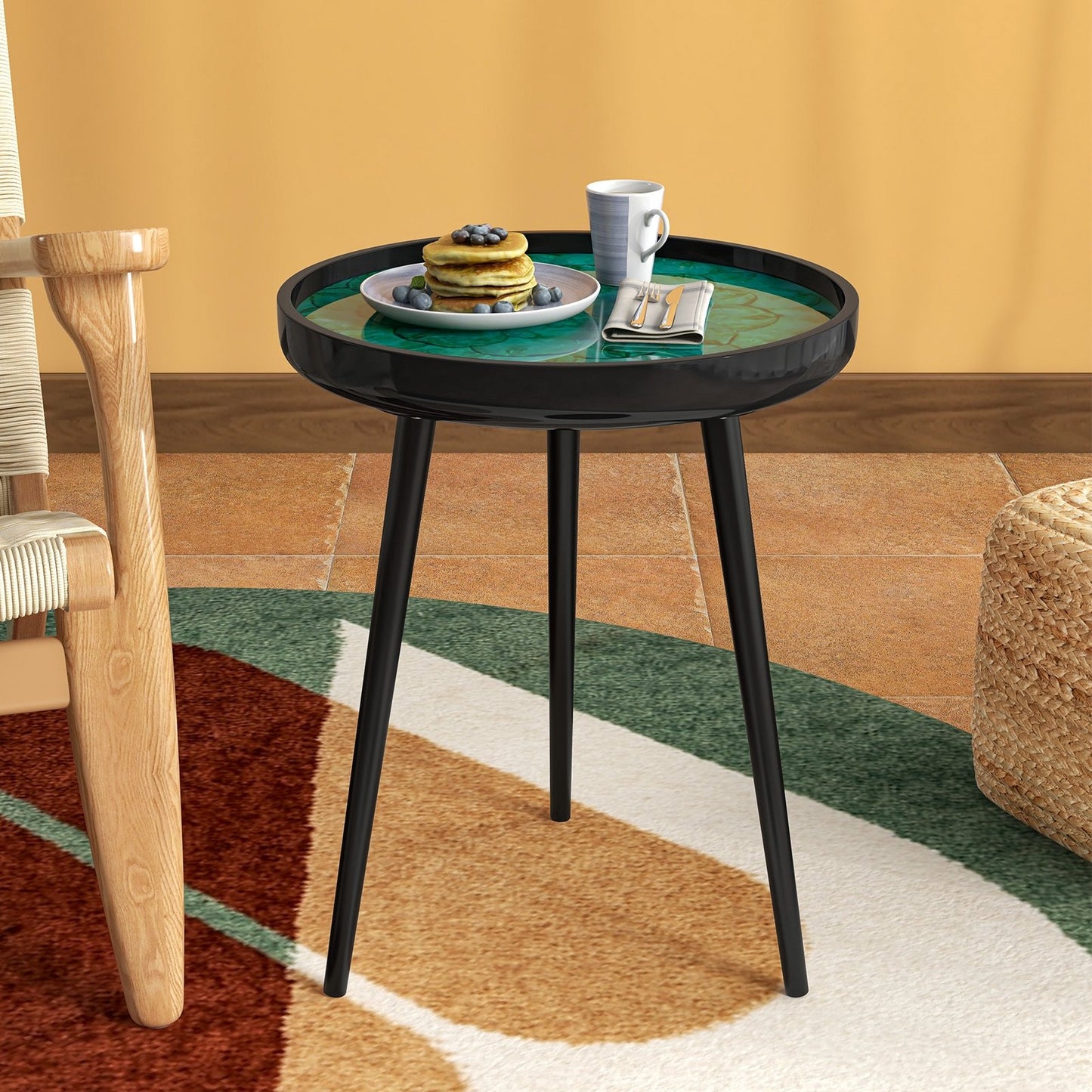 20 Inch Mid-century Modern Coffee End Table with Sea Shell Decoration-Green