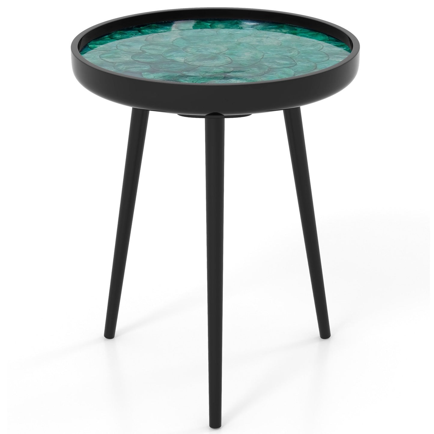 20 Inch Mid-century Modern Coffee End Table with Sea Shell Decoration-Green