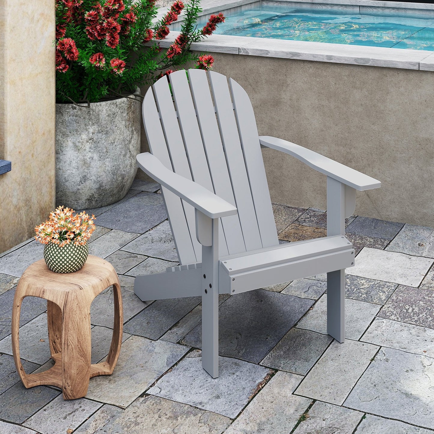 Acacia Wood Lounge Patio Adirondack Chair with Inclined Seat-Blue