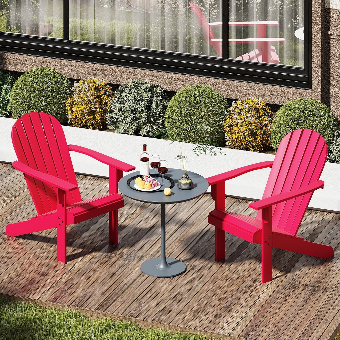 Acacia Wood Lounge Patio Adirondack Chair with Inclined Seat-Blue