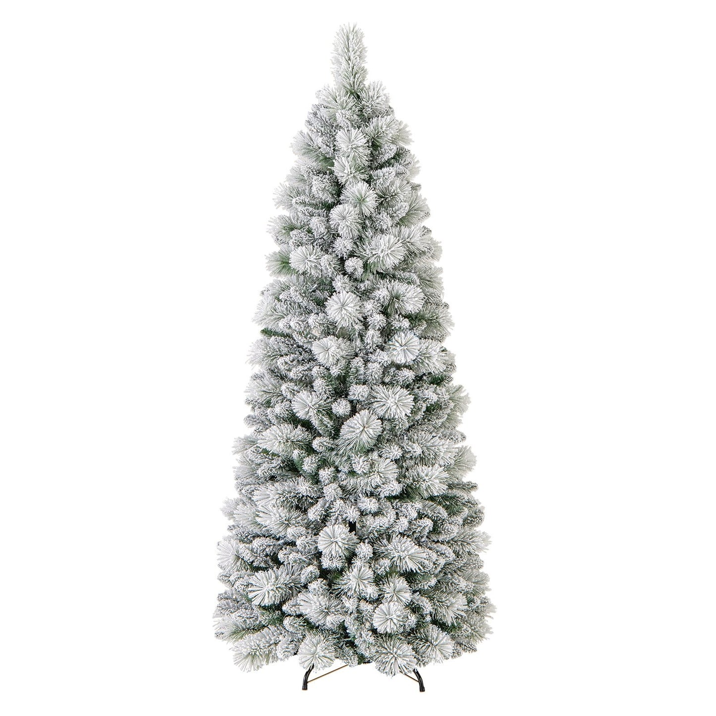7 Feet Flocked Christmas Tree with Pine Needles and LED Lights