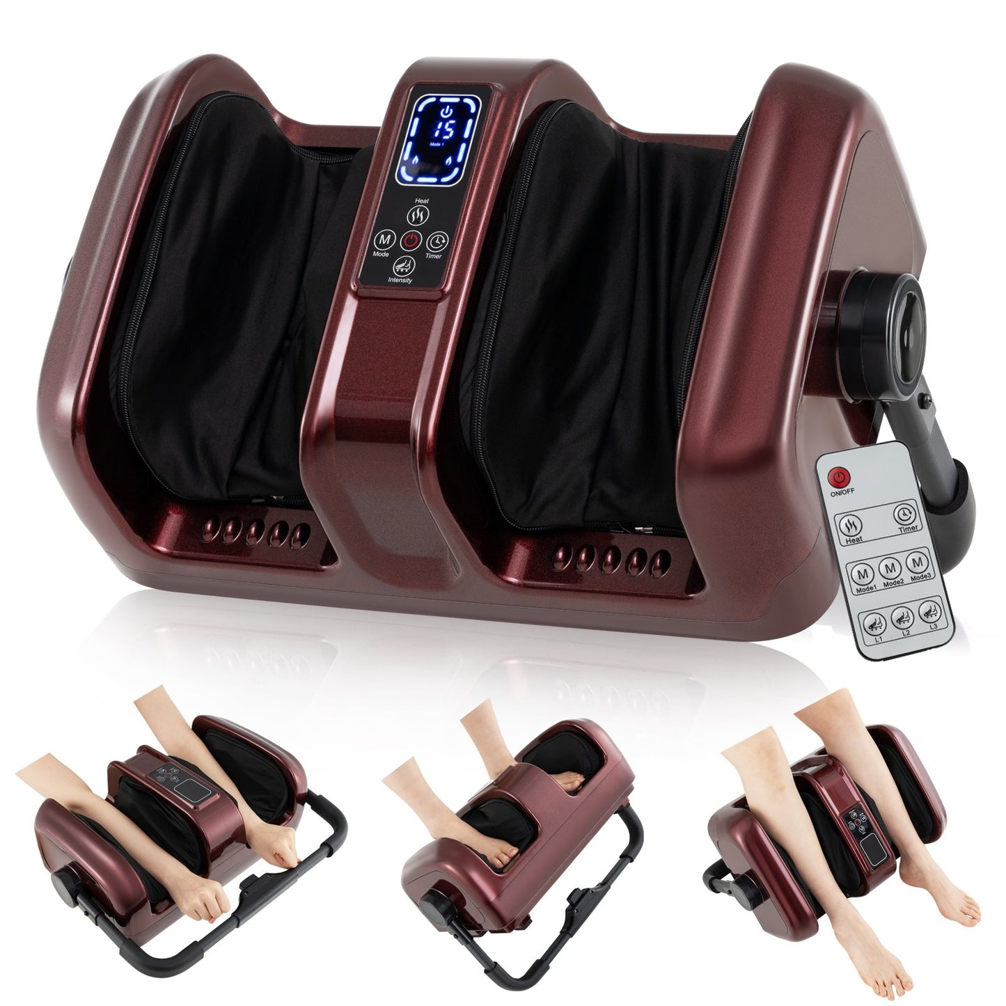 Foot and Calf Massager with Heat Shiatsu Deep Kneading Rolling Smart Electric Leg Massager-Black