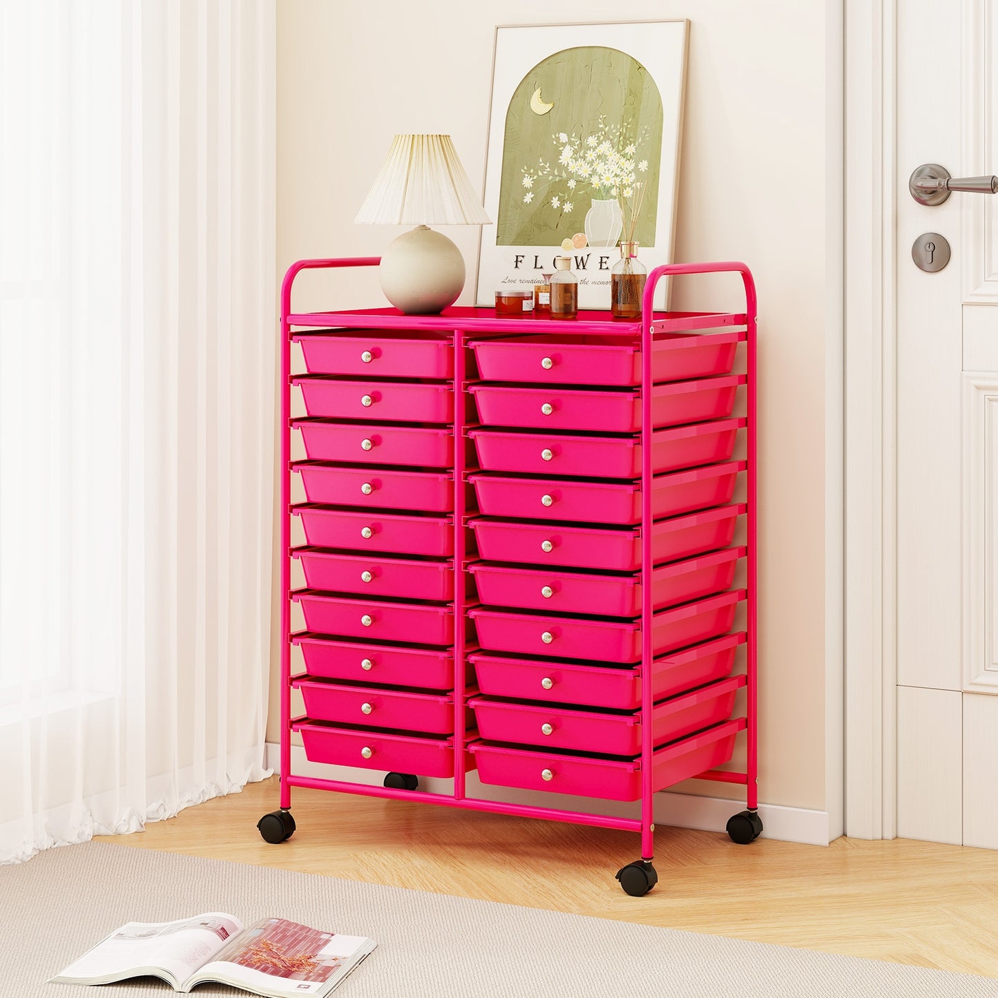 20 Drawers Rolling Storage Cart Studio Organizer-Beige