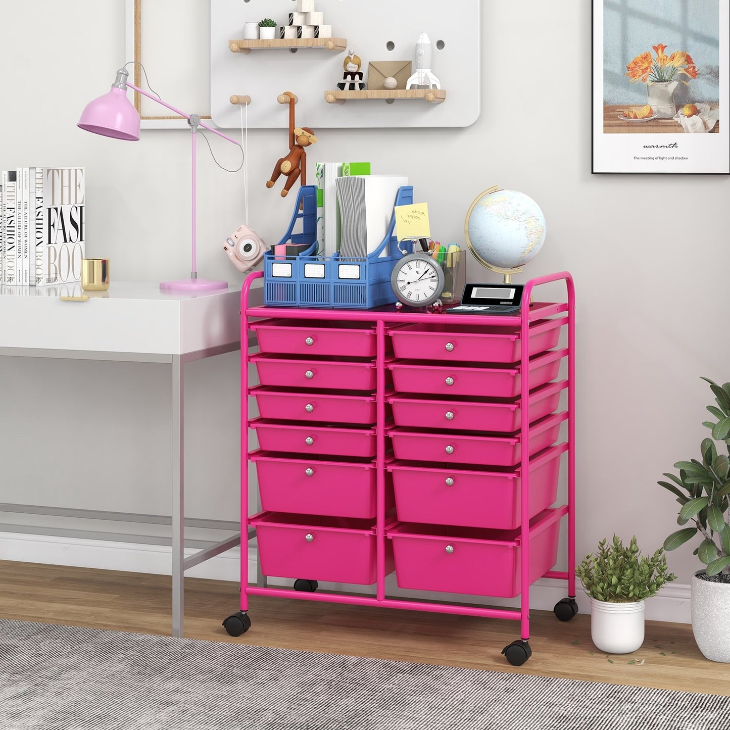 12-Drawer Rolling Storage Cart with Removable Drawers and Lockable Wheels-White
