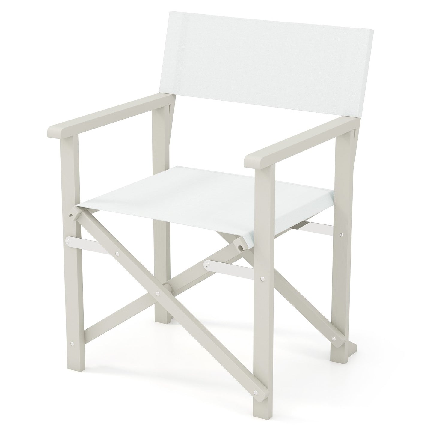 Folding Director Chair with Acacia Wood Frame and Machine Washable Oxford Fabric-Off White