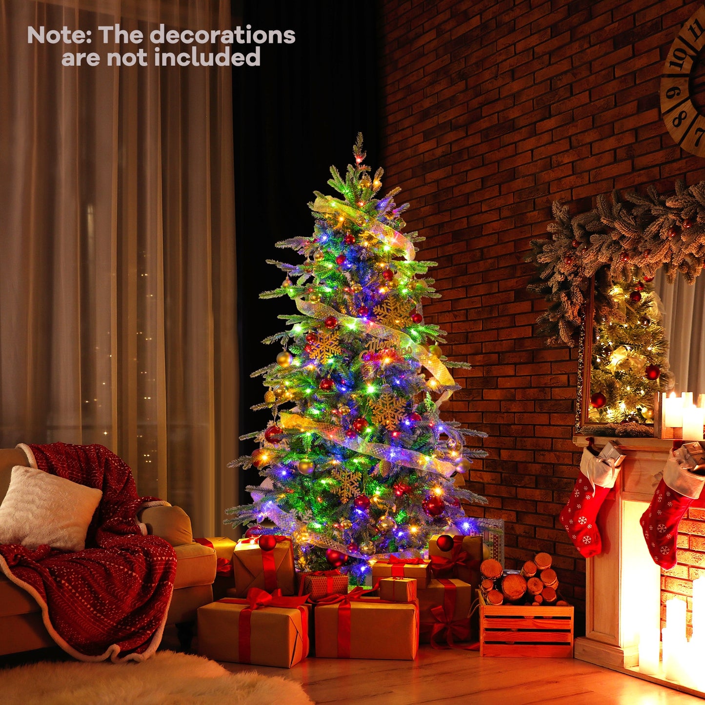 7.5 Feet Pre-Lit Artificial Christmas Tree with Warm White LED Lights