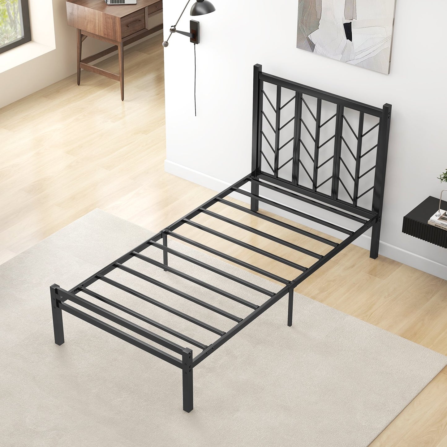 Full Size Platform Bed with Headboard and Metal Frame-Full Size