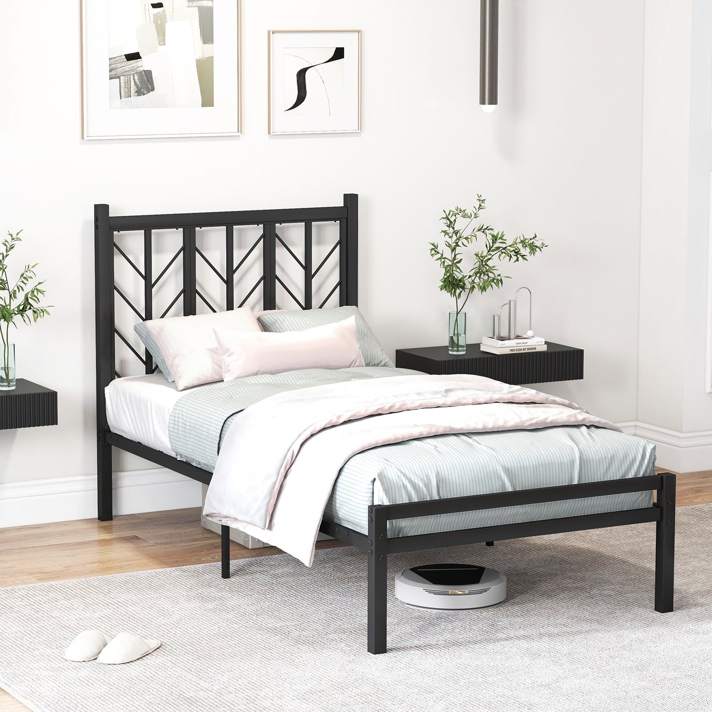 Full Size Platform Bed with Headboard and Metal Frame-Full Size