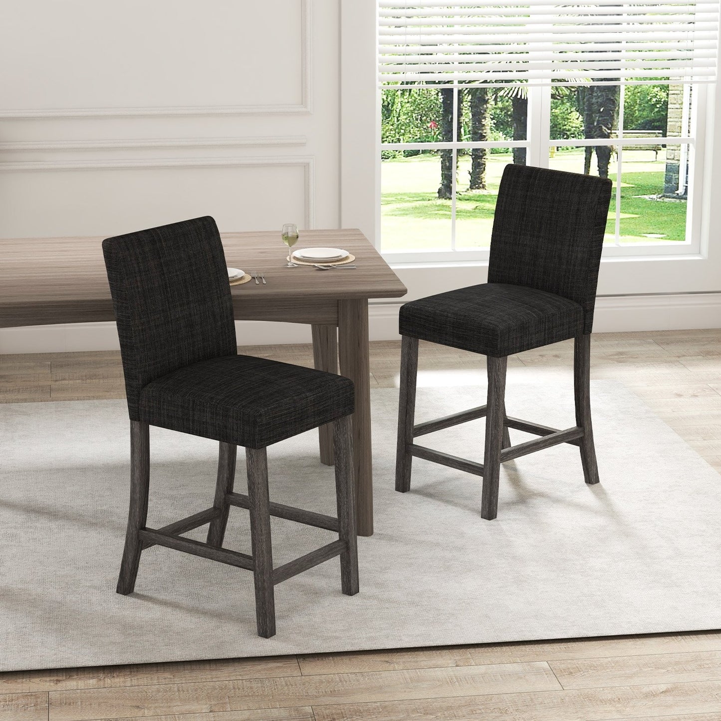 Counter Height Bar Stools Set of 2 with Back and Footrest-Beige