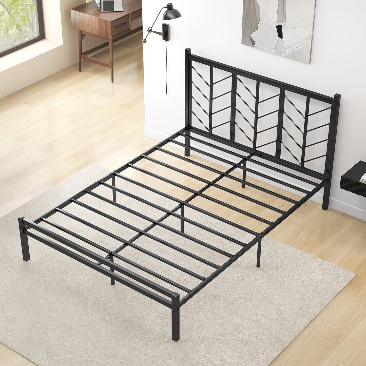 Full Size Platform Bed with Headboard and Metal Frame-Full Size