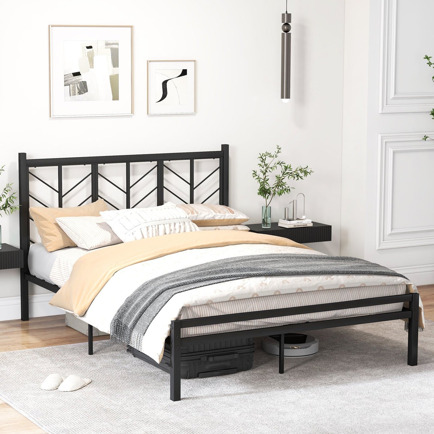 Full Size Platform Bed with Headboard and Metal Frame-Full Size
