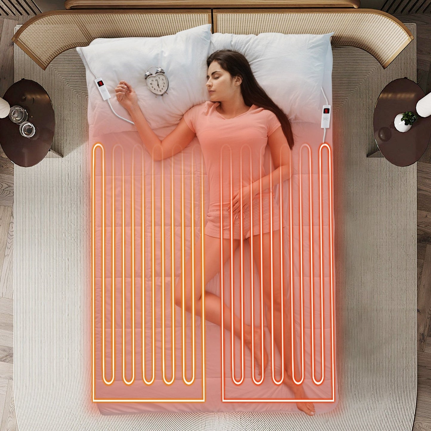 Machine Washable Electric Bed Warmer with Dual Controller 9 Heat Setting and 9-Hour Auto Off and Overheat Protection-King Size