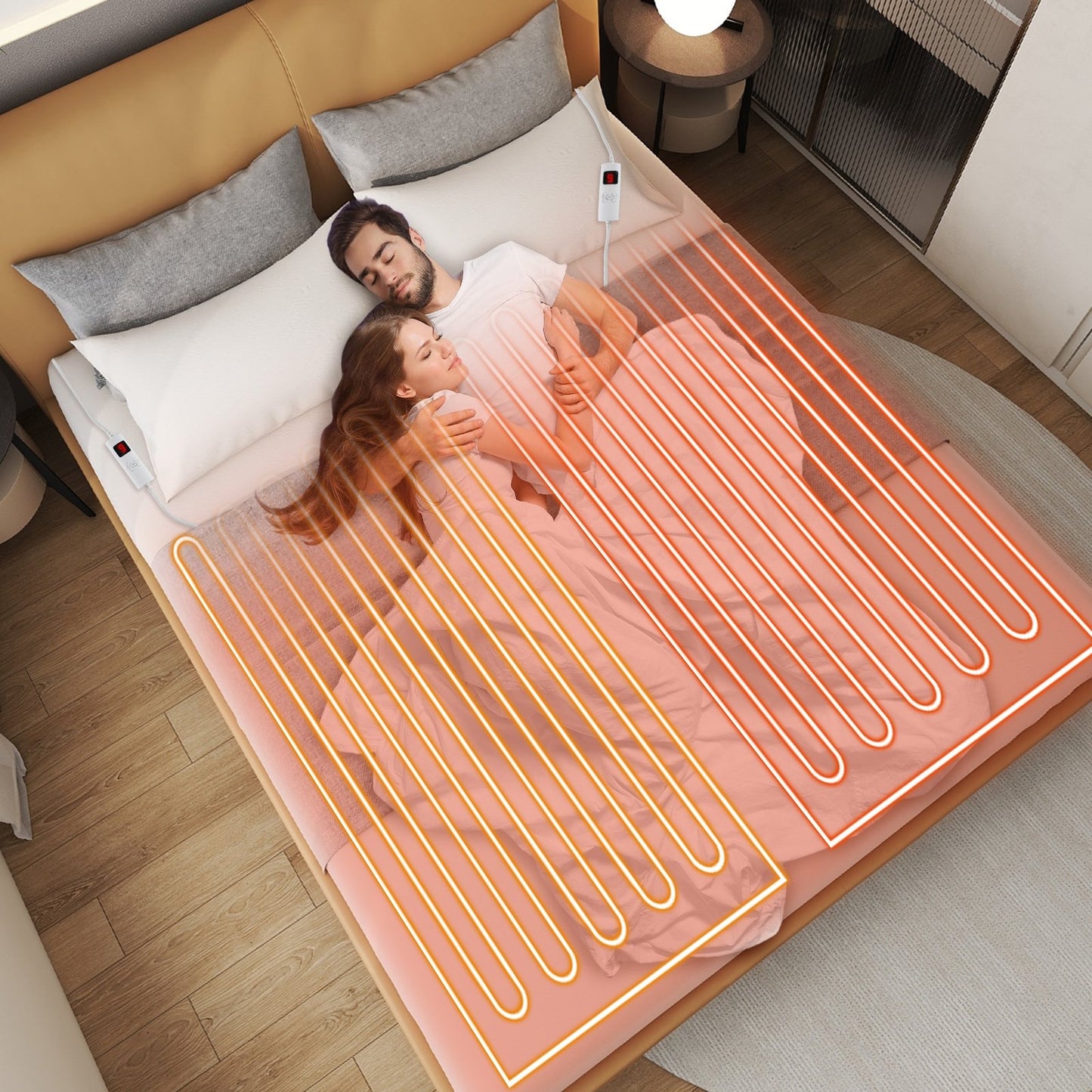 Machine Washable Electric Bed Warmer with Dual Controller 9 Heat Setting and 9-Hour Auto Off and Overheat Protection-King Size