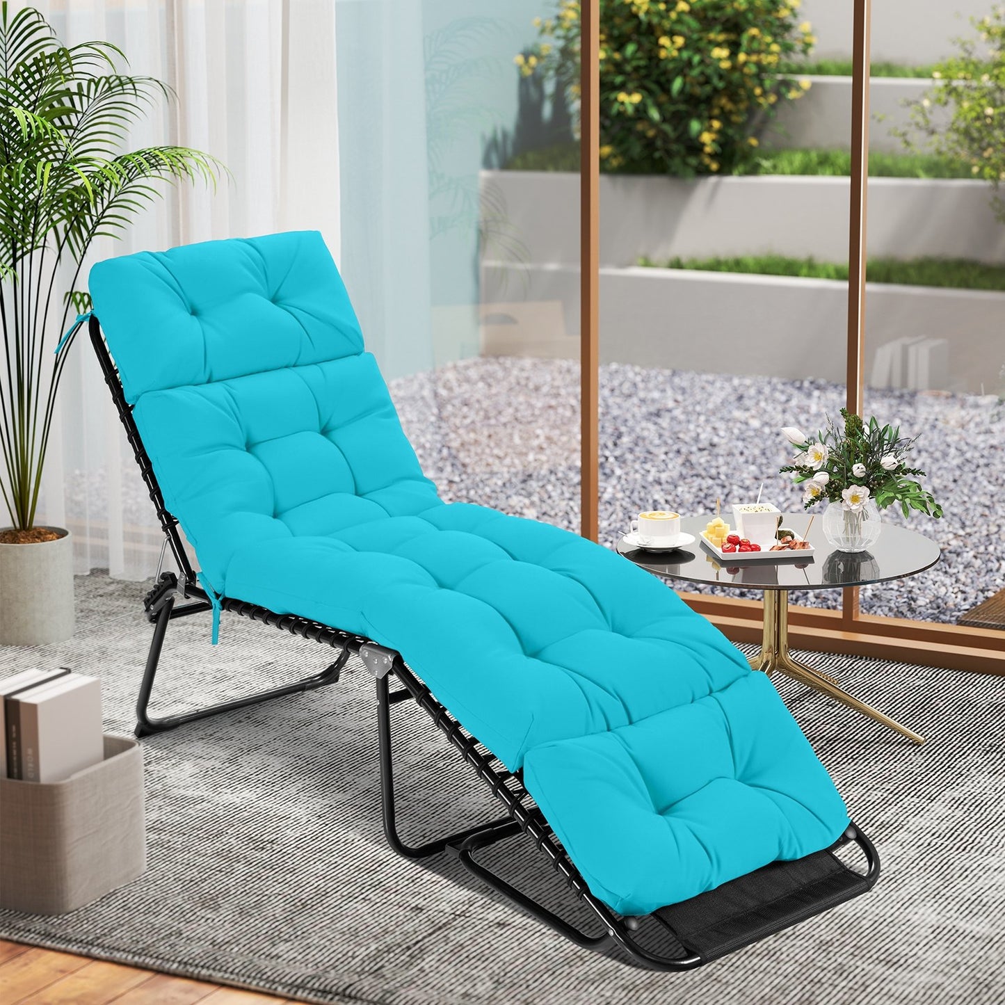 Outdoor Lounge Chaise Cushion with String Ties for Garden Poolside-Beige