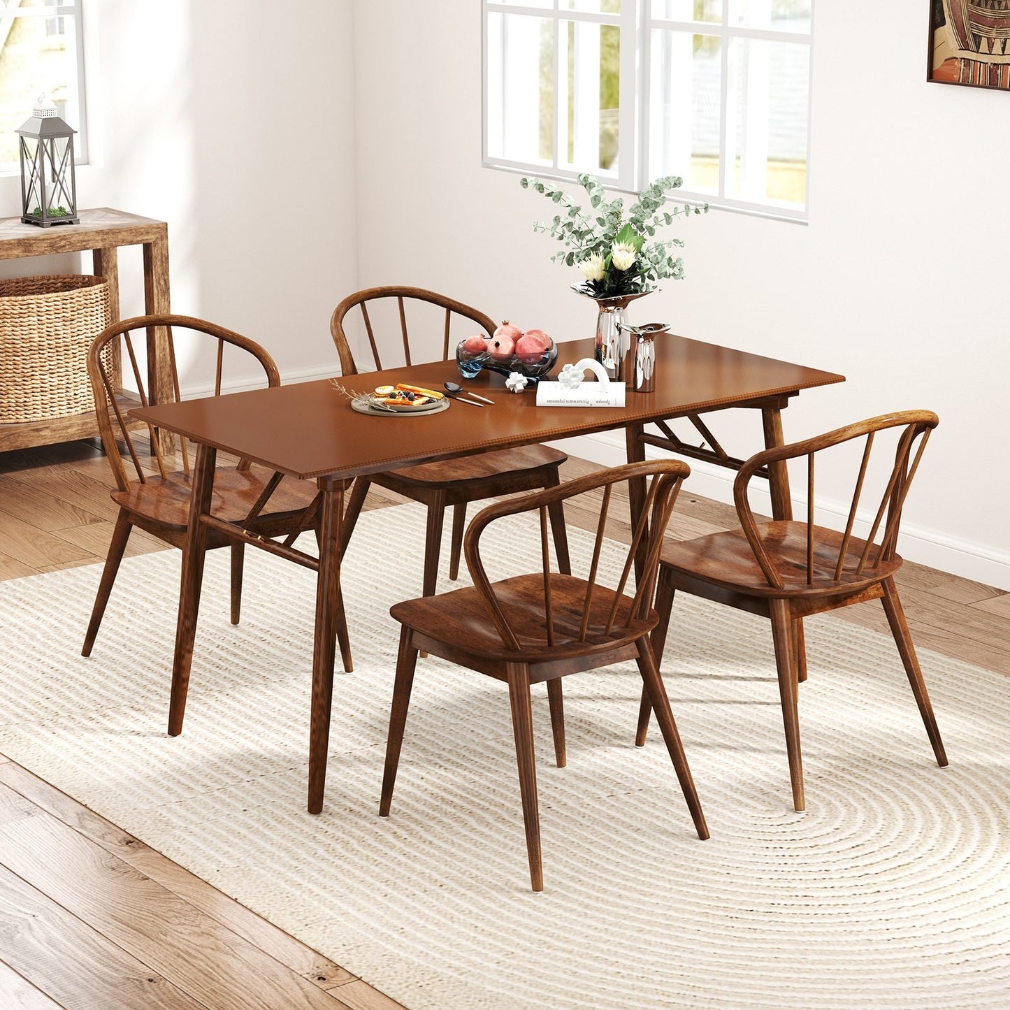 Wooden Dining Chair Set of 2 with High Spindle Back and Wide Seat-Walnut