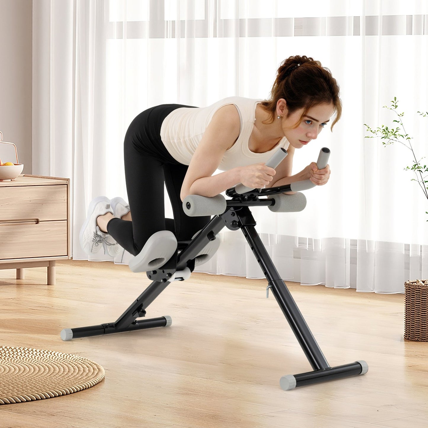 Adjustable Abdominal Trainer Ab Workout Machine Foldable Ab Cruncher-Black