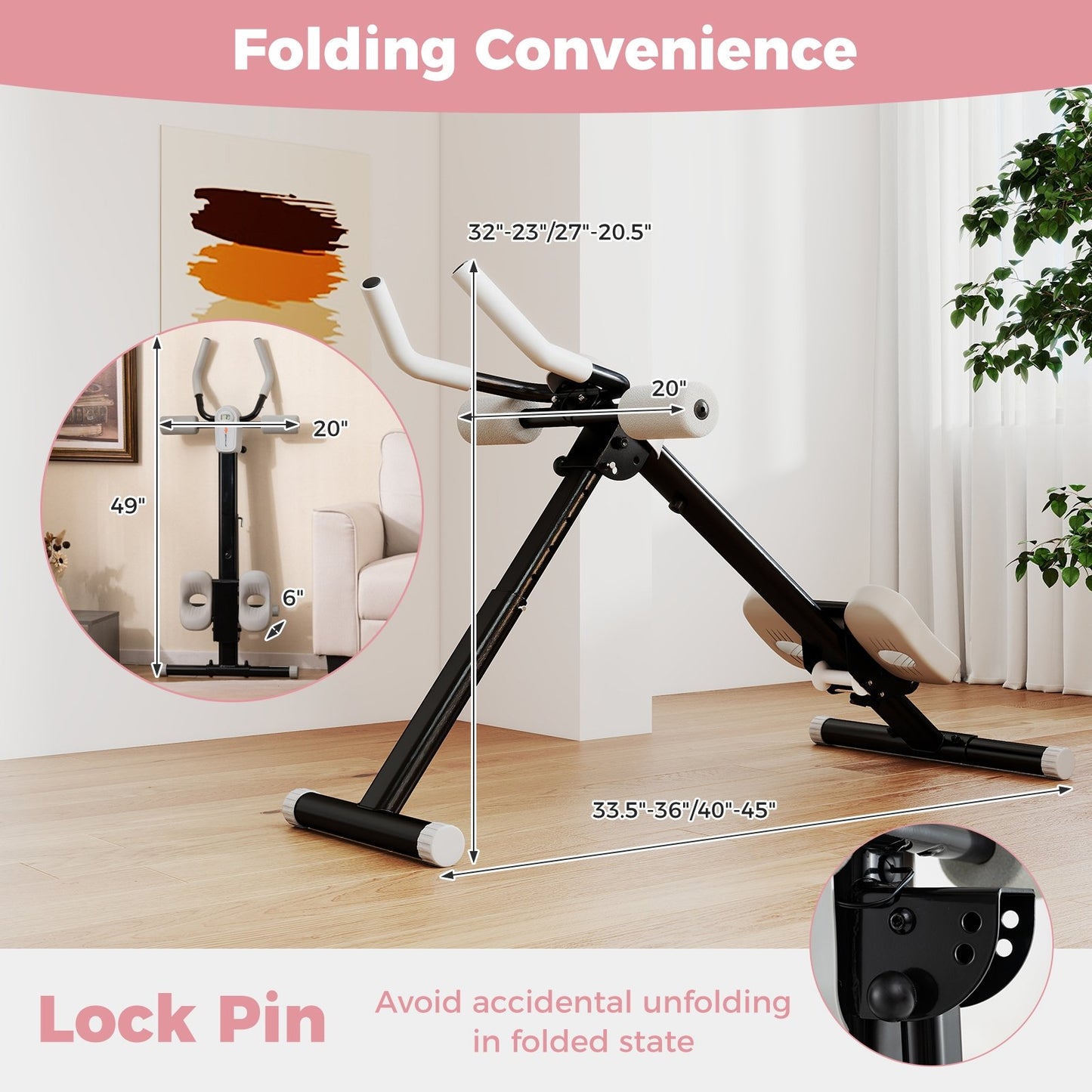 Adjustable Abdominal Trainer Ab Workout Machine Foldable Ab Cruncher-Black