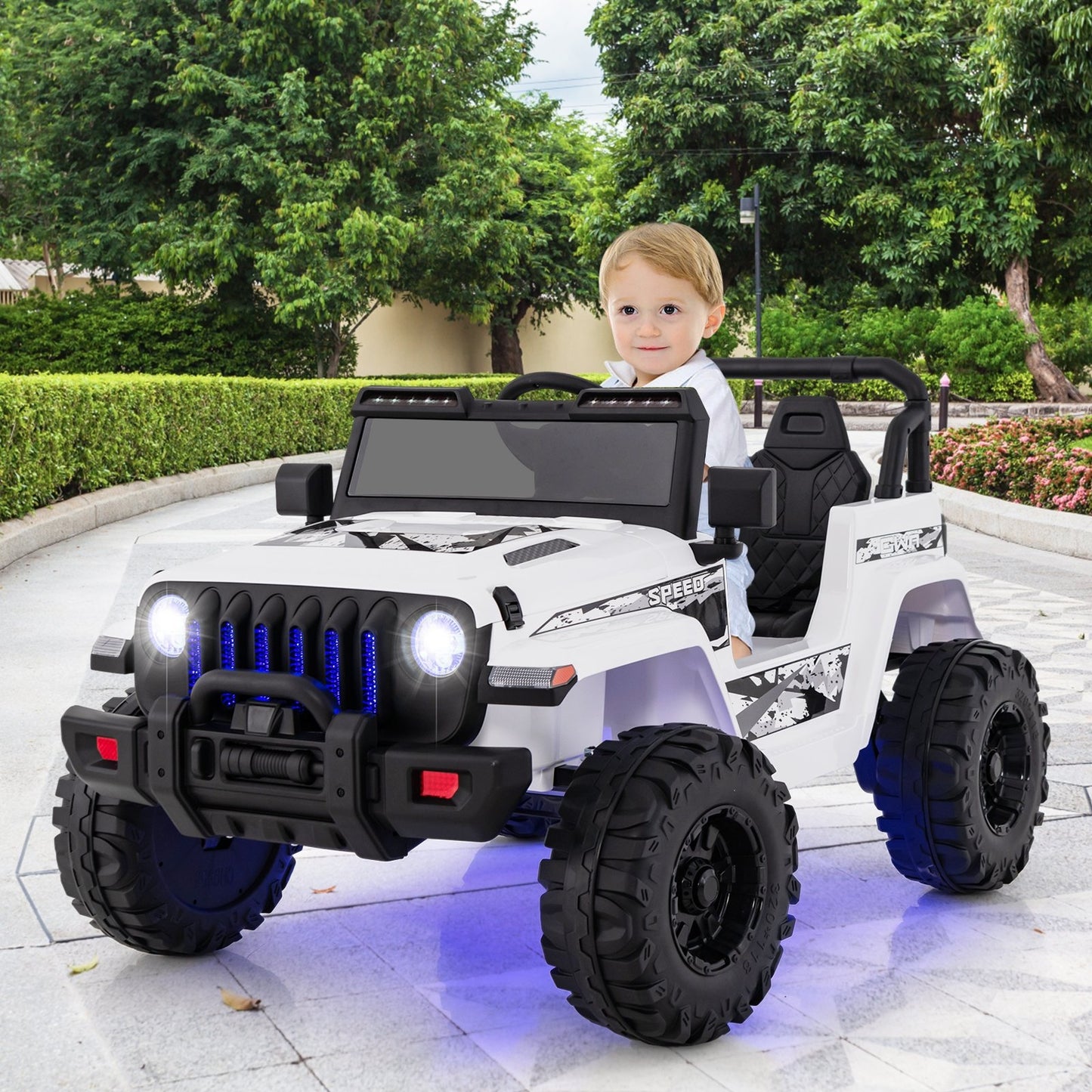 12V Kids Ride-on Jeep Car with 2.4 G Remote Control-Solid Black