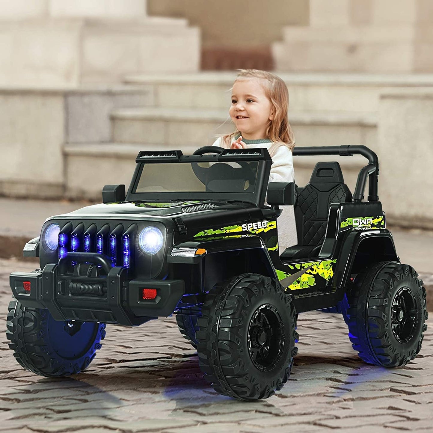 12V Kids Ride-on Jeep Car with 2.4 G Remote Control-Solid Black
