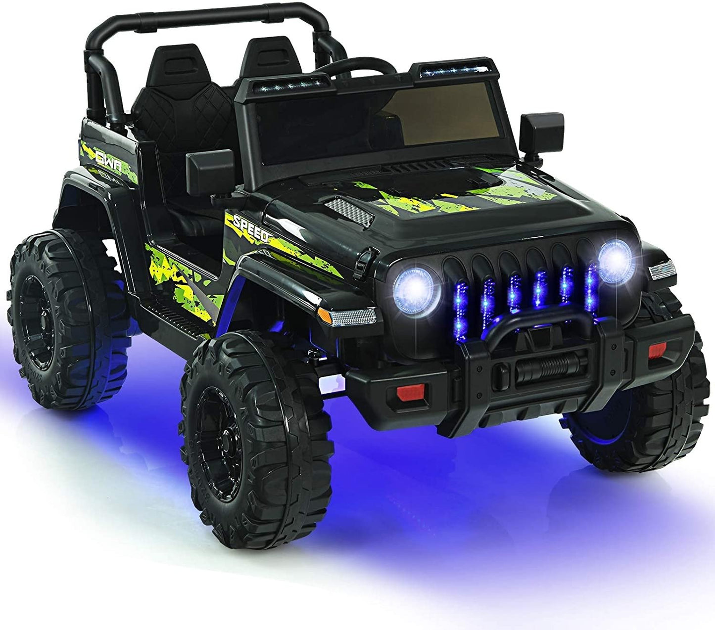 12V Kids Ride-on Jeep Car with 2.4 G Remote Control-Solid Black