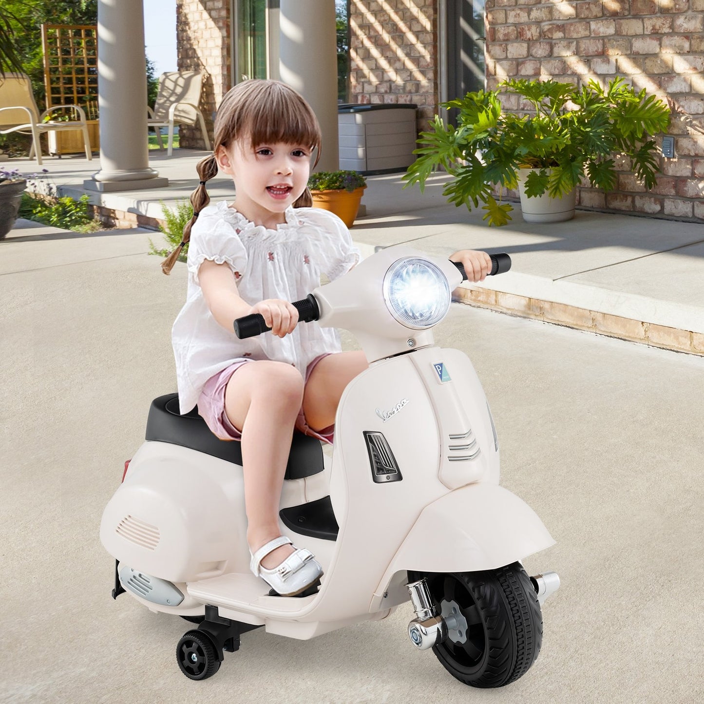 Kids Ride on Motorcycle Licensed Vespa with LED Headlight and Horn Sound-Green
