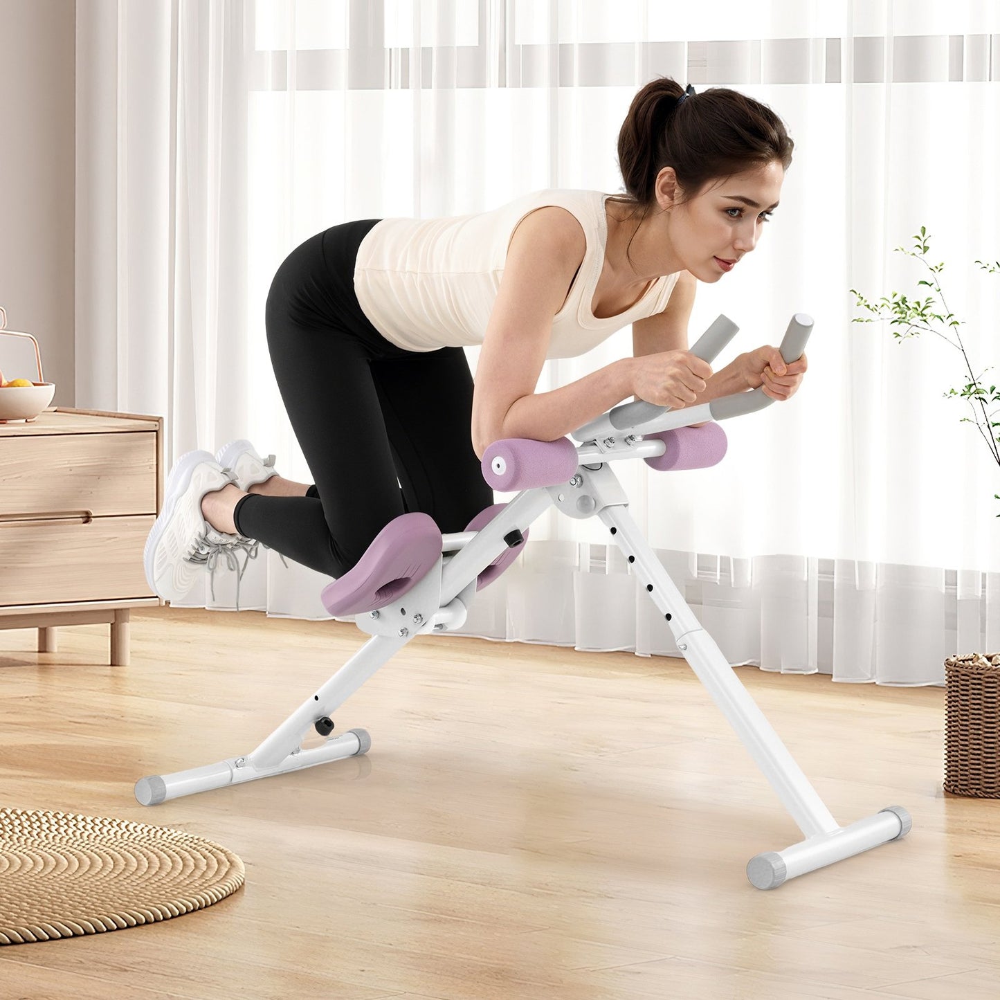 Adjustable Abdominal Trainer Ab Workout Machine Foldable Ab Cruncher-Black