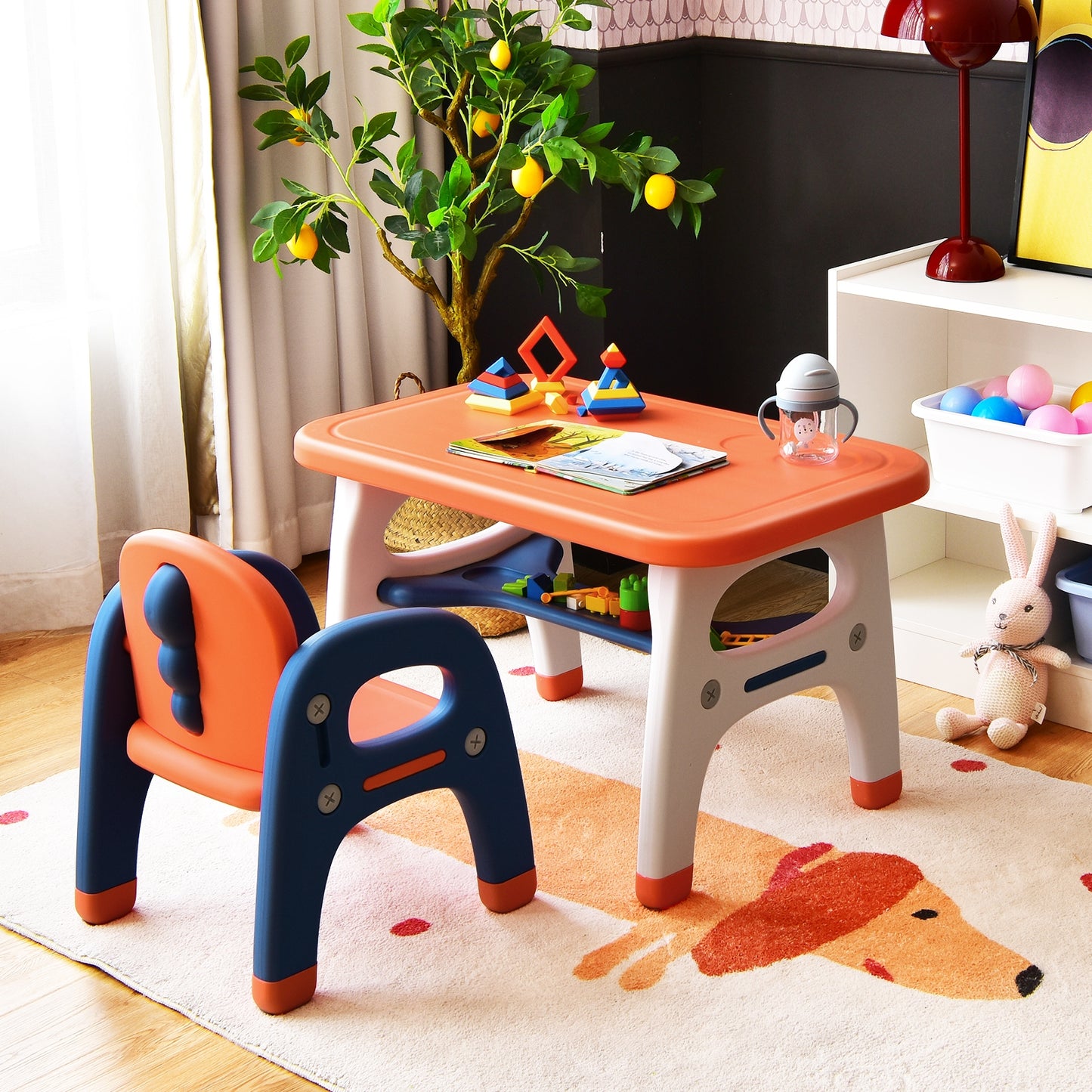 Kids Activity Table and Chair Set with Montessori Toys for Preschool and Kindergarten-Blue
