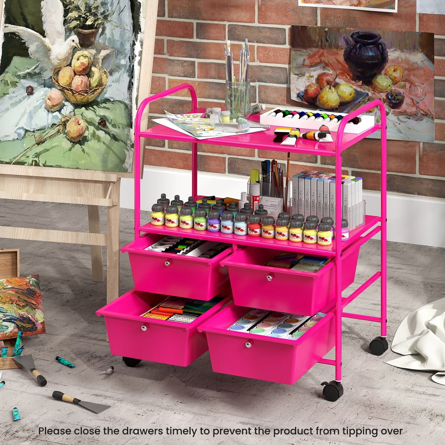4 Drawers Shelves Rolling Storage Cart Rack-Black
