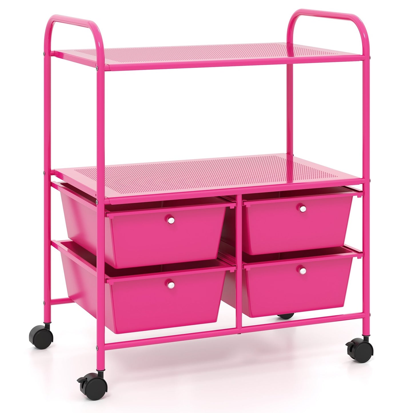 4 Drawers Shelves Rolling Storage Cart Rack-Black